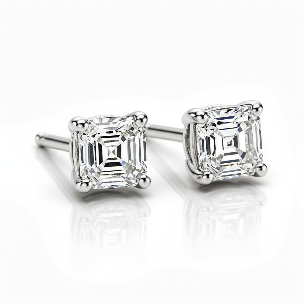 Asscher Lab Diamond Stud Earrings - View 2