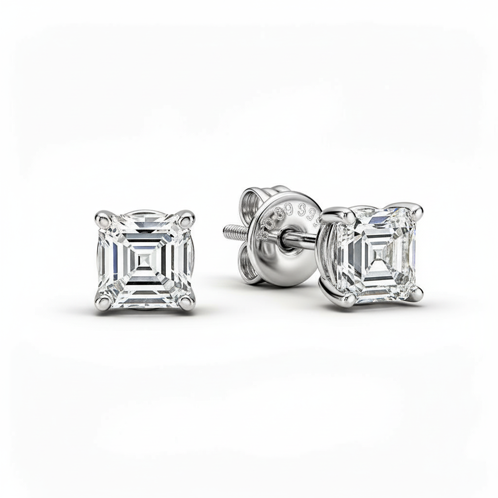 Asscher Lab Diamond Stud Earrings - View 3
