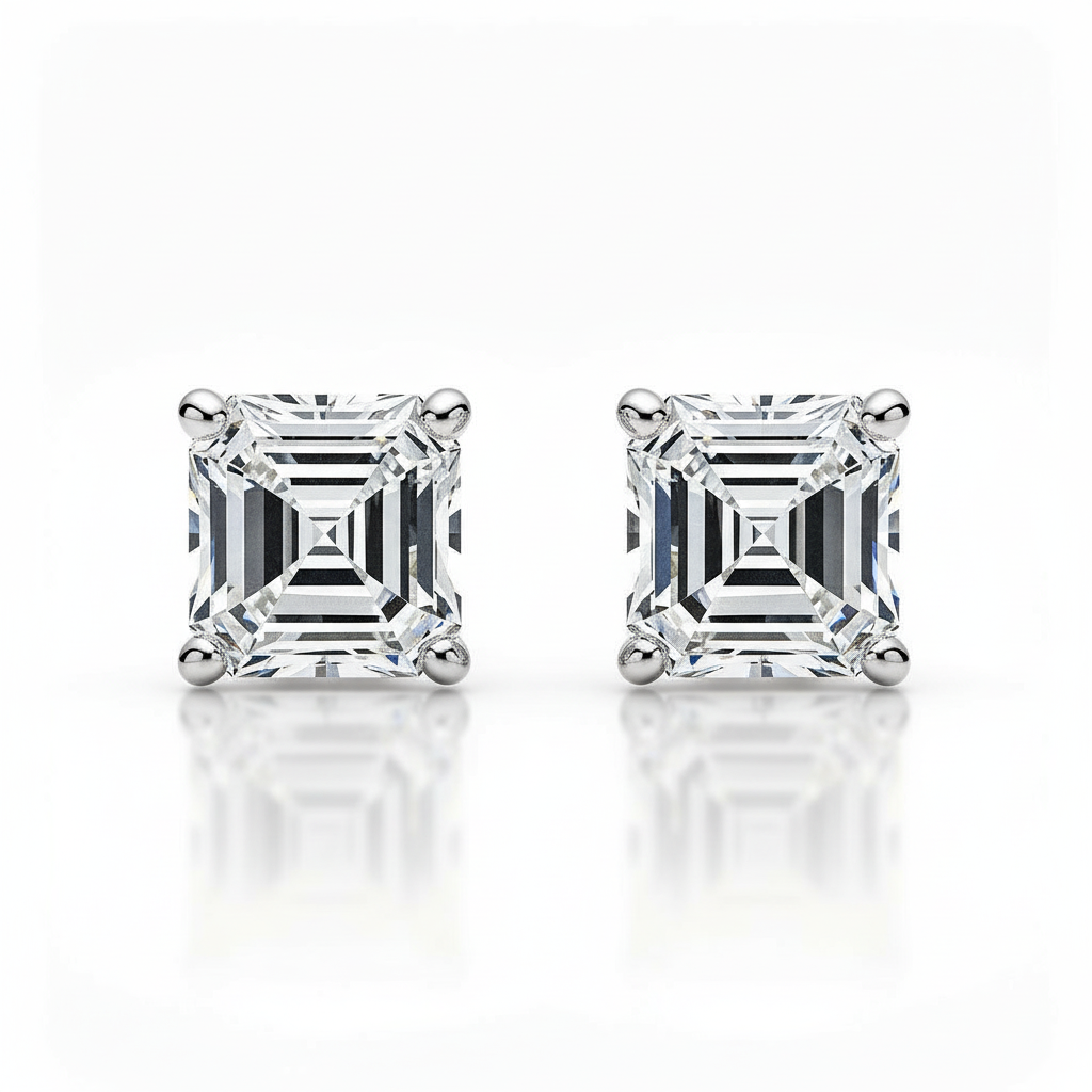 Asscher Lab Diamond Stud Earrings - View 1
