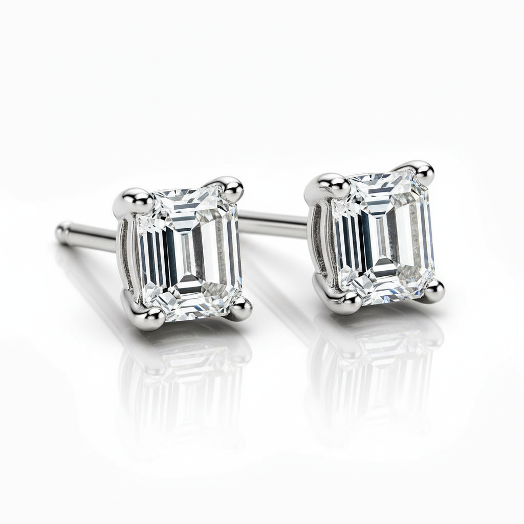 Emerald Lab Diamond Stud Earrings - View 2