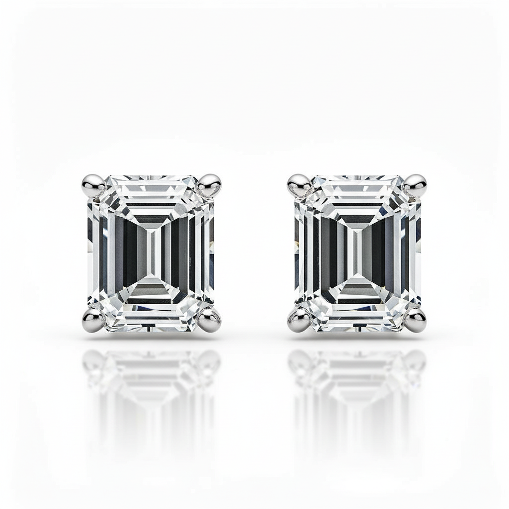 Emerald Lab Diamond Stud Earrings - View 1