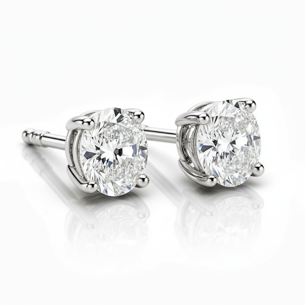 Oval Lab Diamond Stud Earrings - View 2