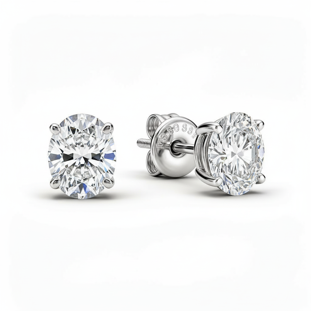 Oval Lab Diamond Stud Earrings - View 3