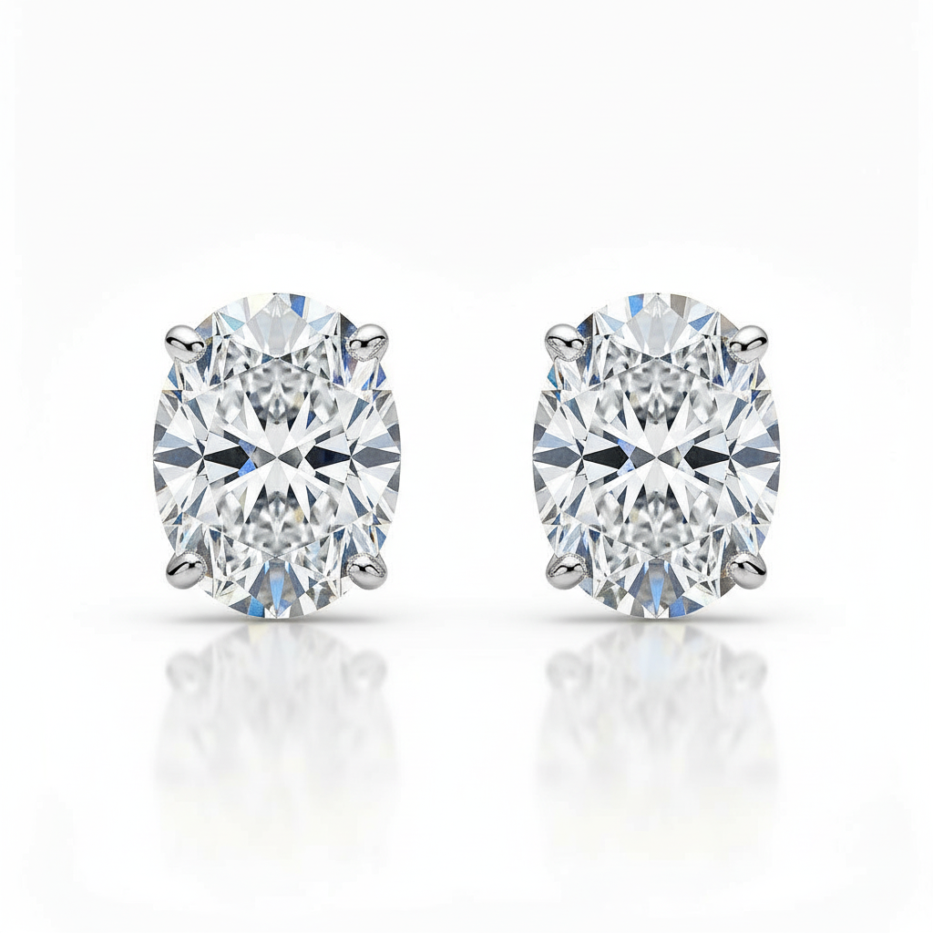 Oval Lab Diamond Stud Earrings - View 1