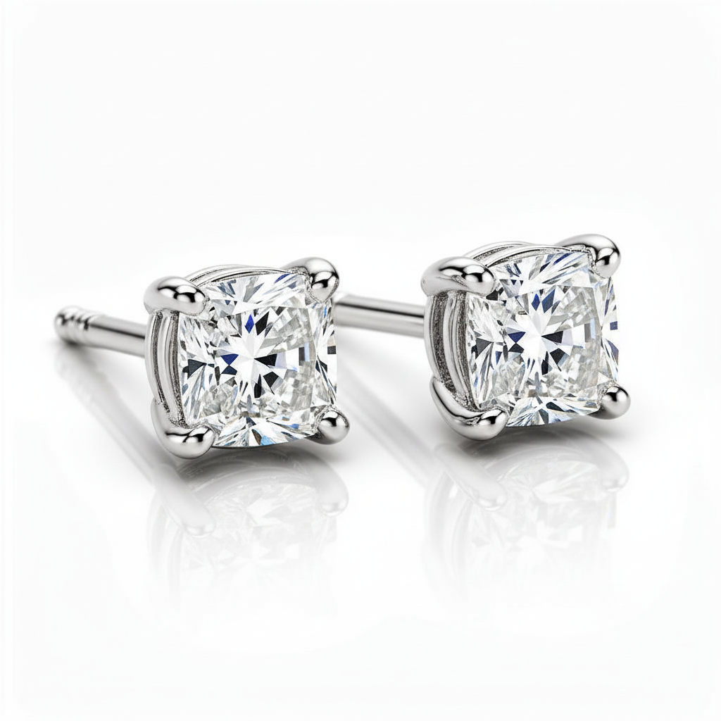 Princess Lab Diamond Stud Earrings - View 2
