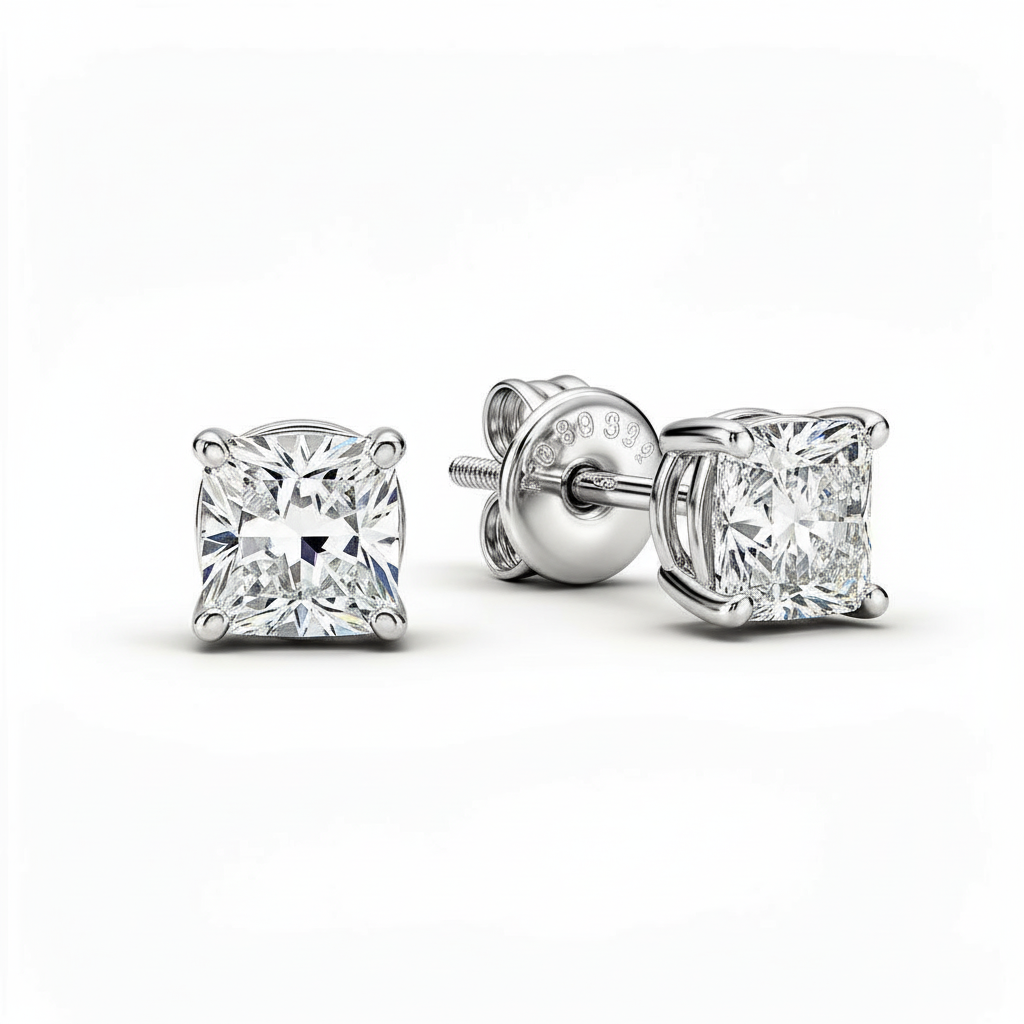 Princess Lab Diamond Stud Earrings - View 3