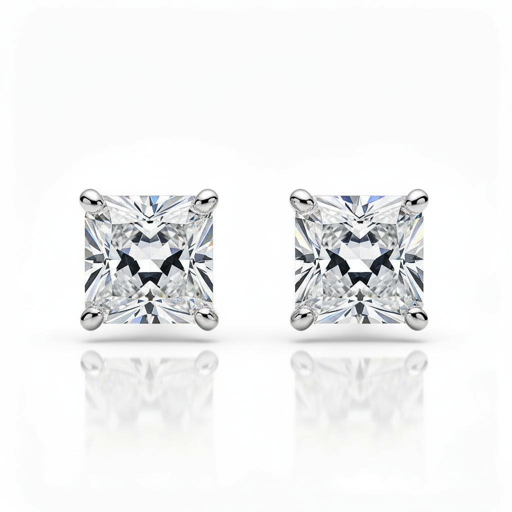 Princess Lab Diamond Stud Earrings - View 1