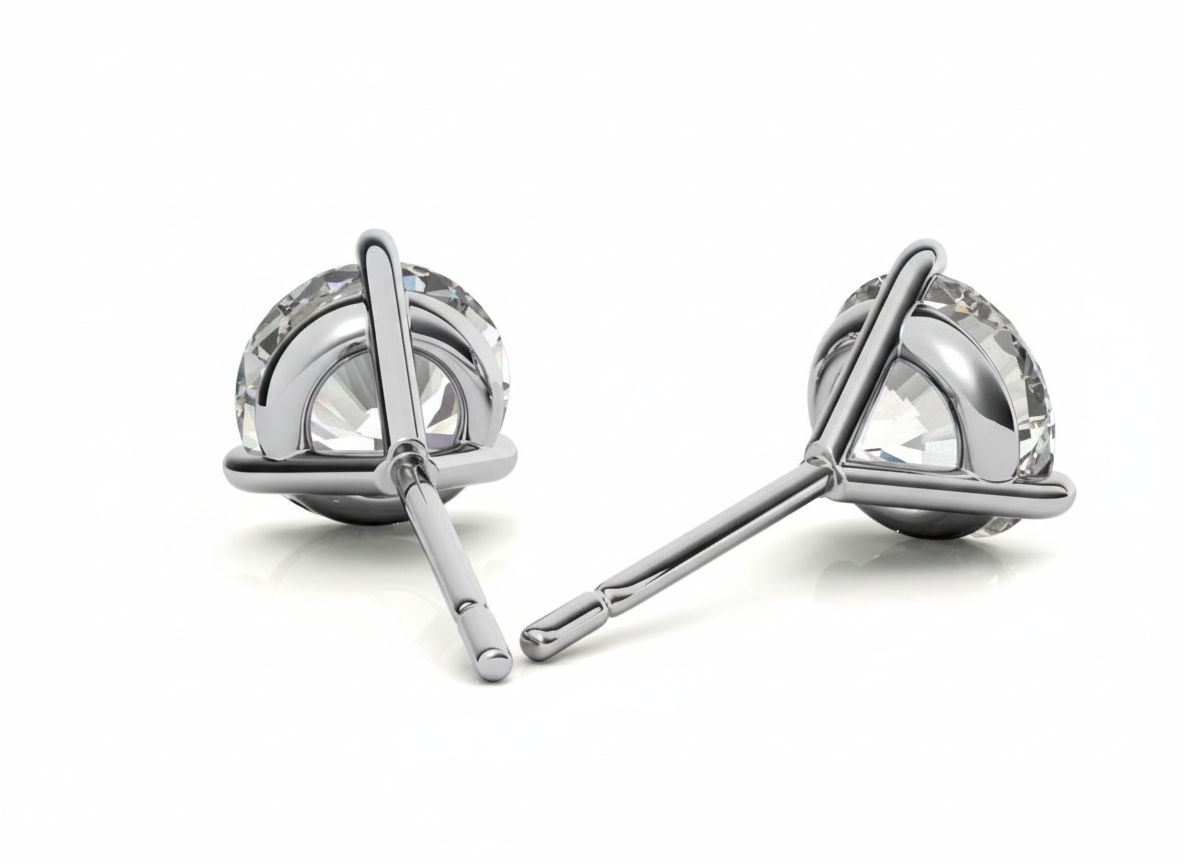 3-Prong Martini Diamond Stud Earrings - View 3
